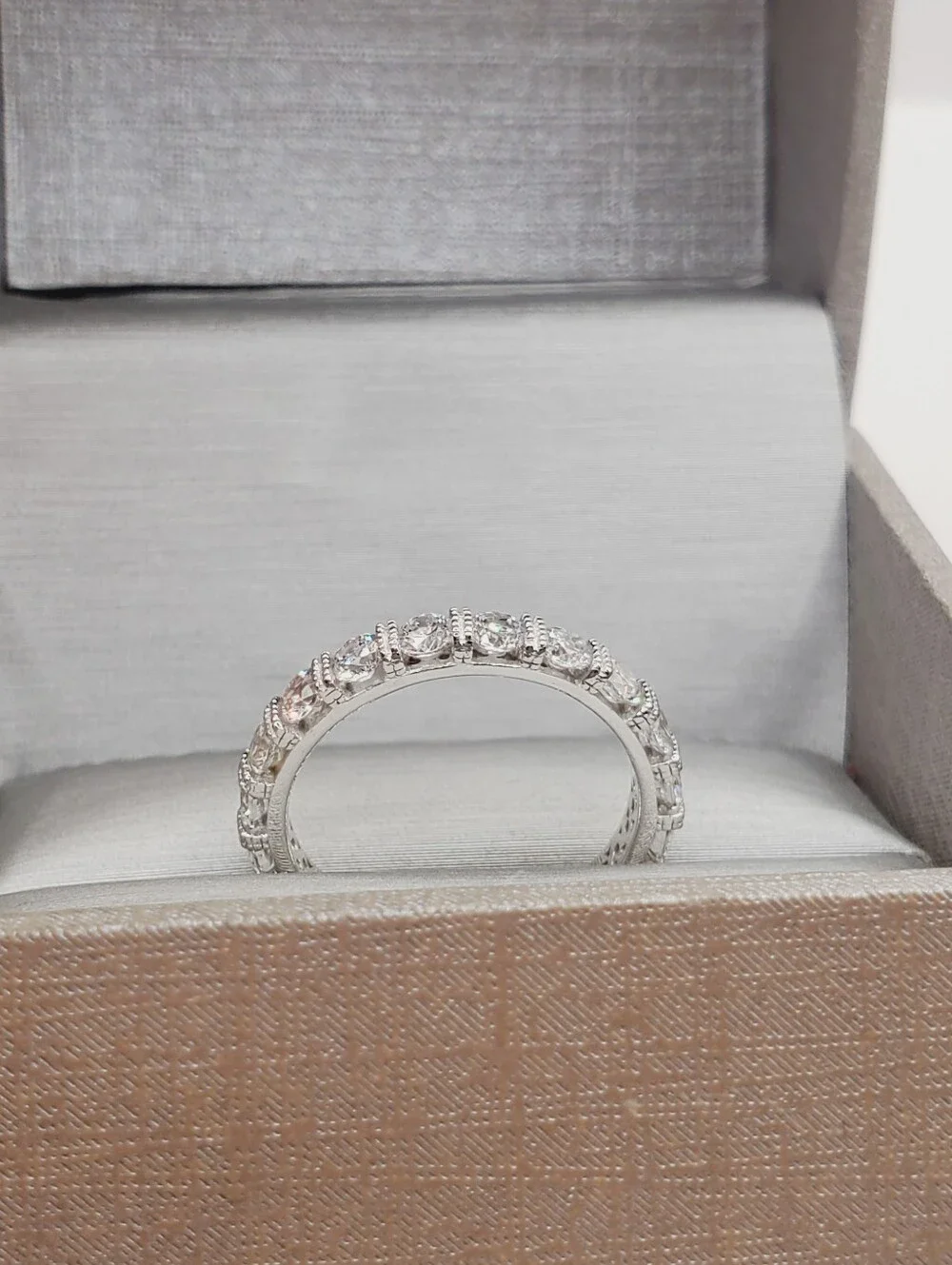 925 Sterling Silver Clear Cz Pave Eternity Band Ring